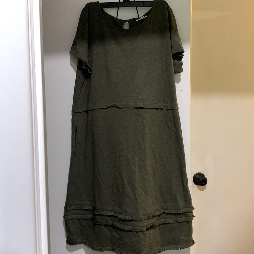 J. Jill ARmy/ Olive Green  Dress with bottom fringe- reserved. Do not buy this